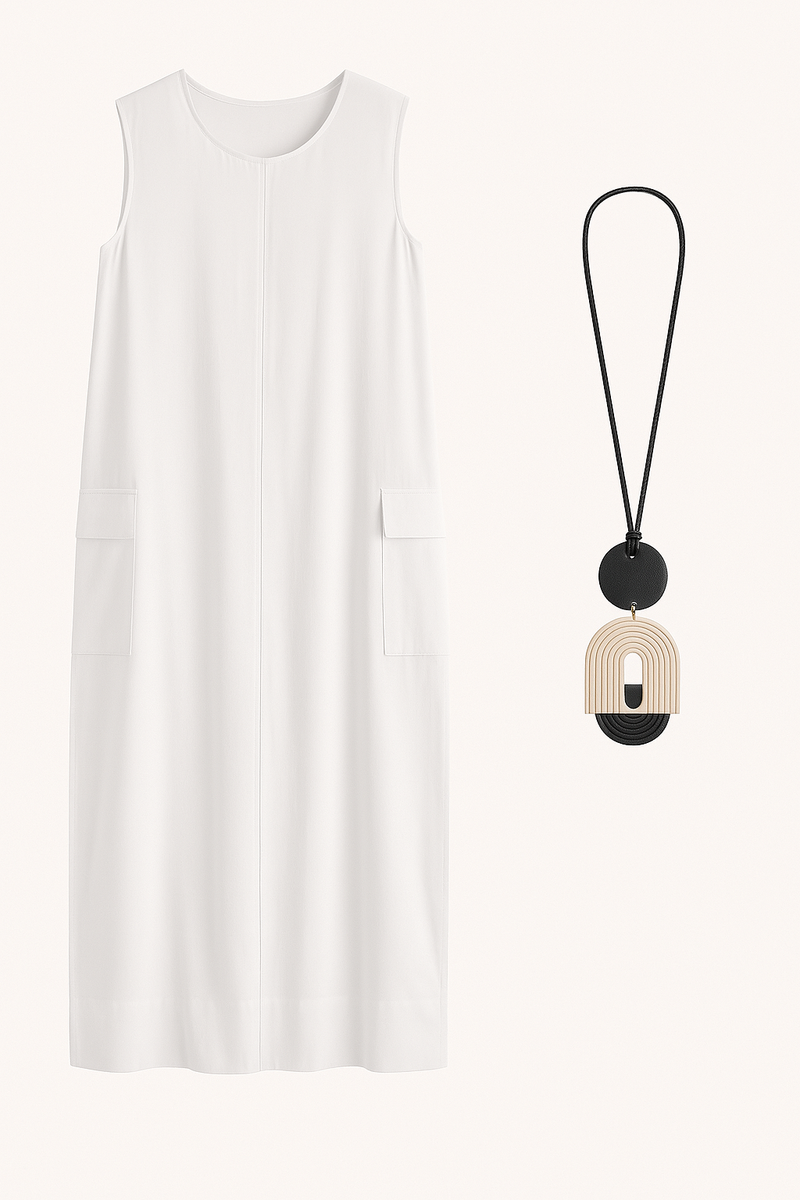 Vestido Boho Chic - Feito em 100% Linho Italiano + Colar de Brinde *Últimas Peças*