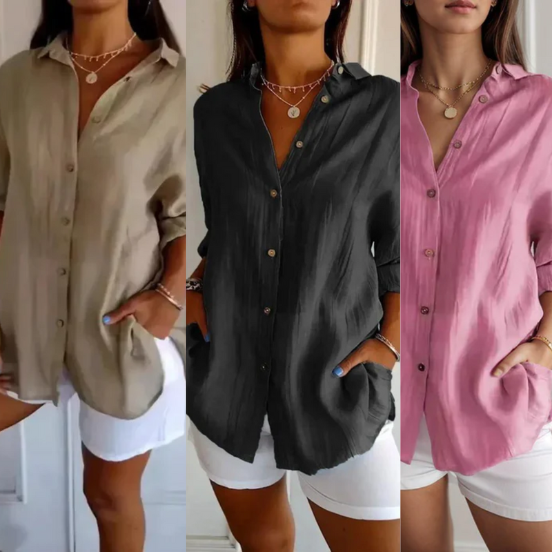 [Liquidação: Compre 1 e Leve 3] Camisa Ibiza em Linho de Algodão com Design Semi Plissado (cópia)